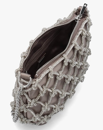 Guess Zalina Silver Diamante Knot Top Zip Shoulder Bag