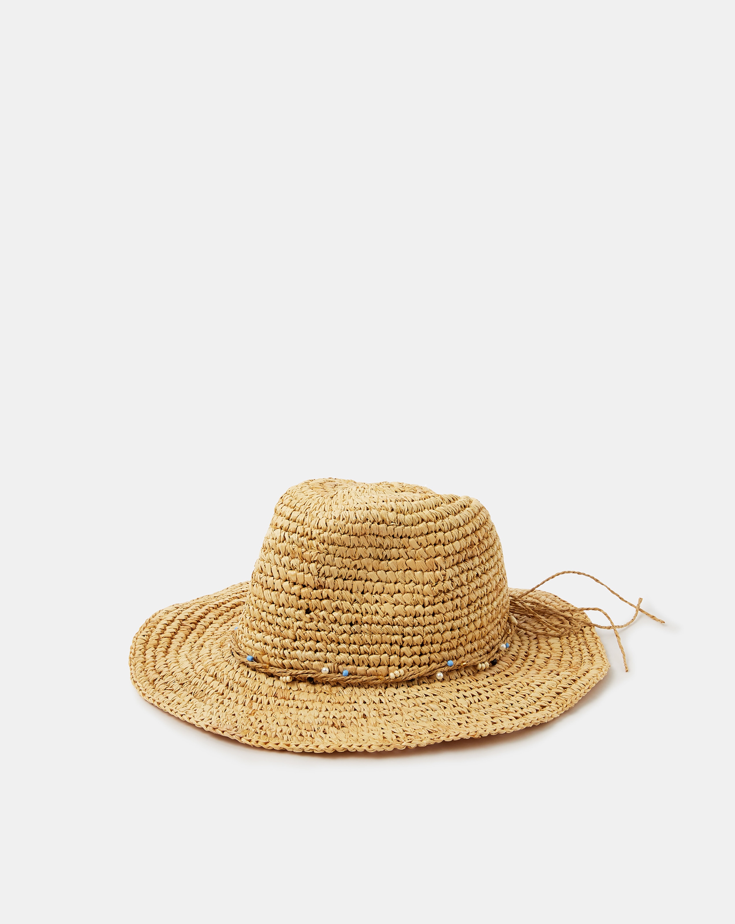New In - Accessorize Beaded Trim Woven Hat