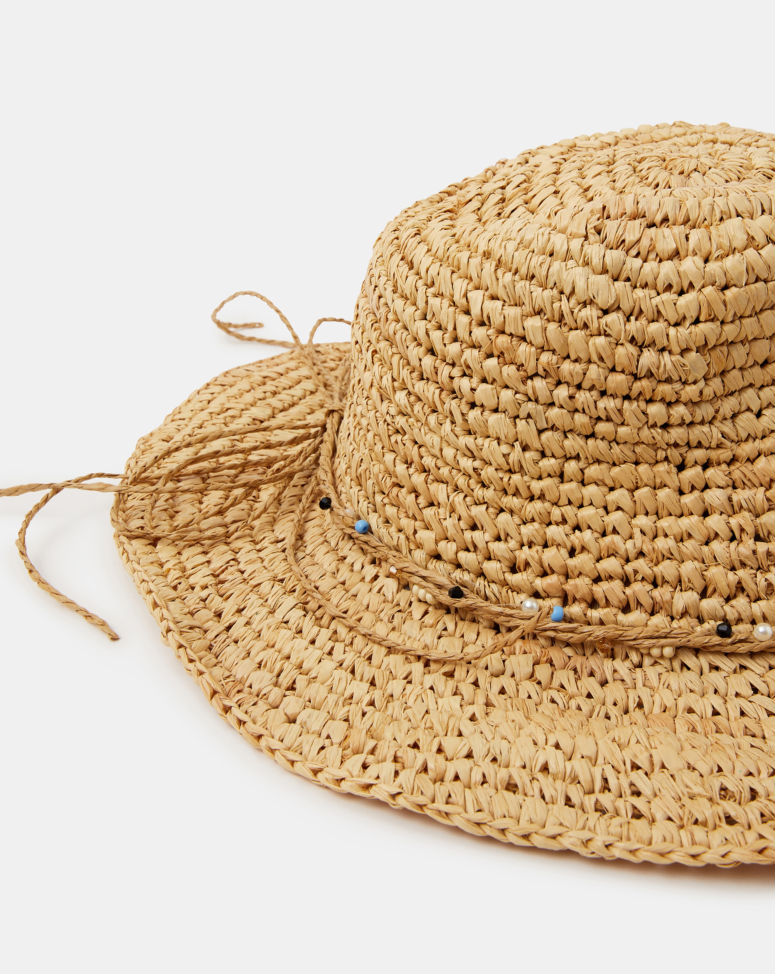 帽子 AMERI MEDI BEADS STRING STRAW HAT Accessorize Beaded Trim Woven Hat | JD Williams
