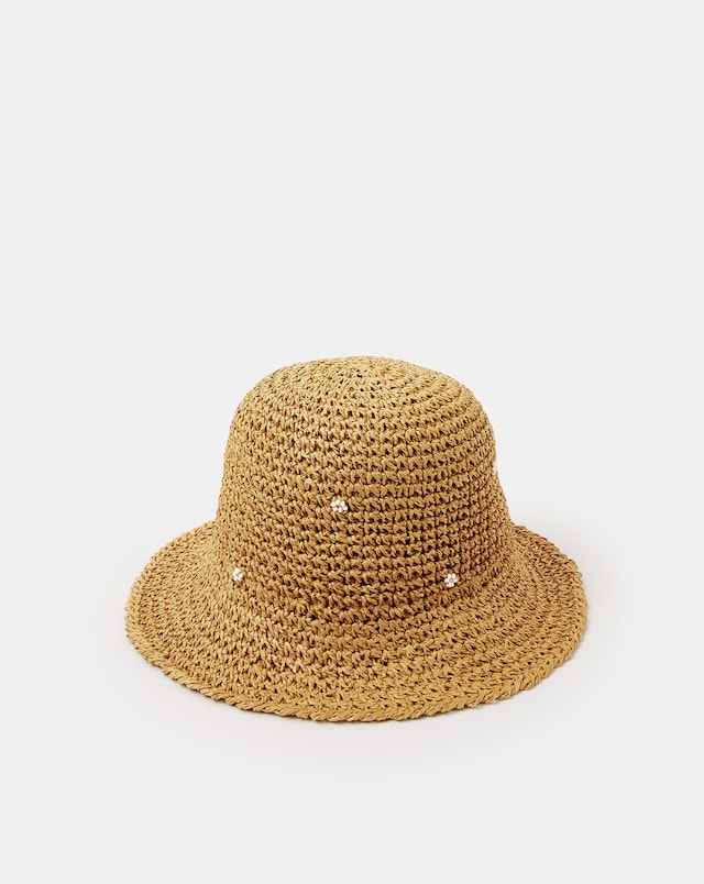 Accessorize Beaded Straw Bucket Hat