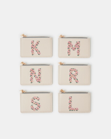Accessorize Floral Embroidered Initial Card Holder