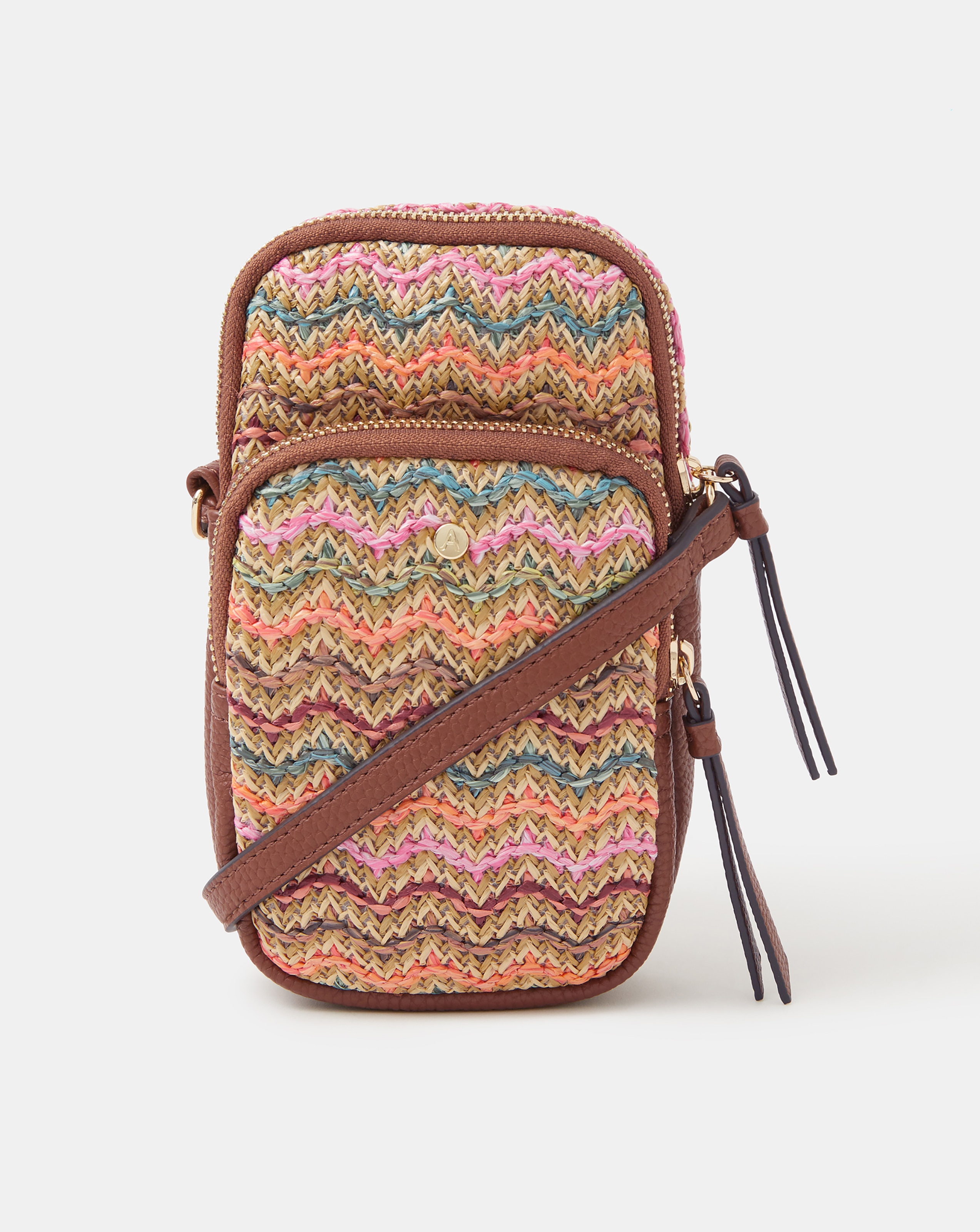 New In - Accessorize Stripe Raffia Phone Bag