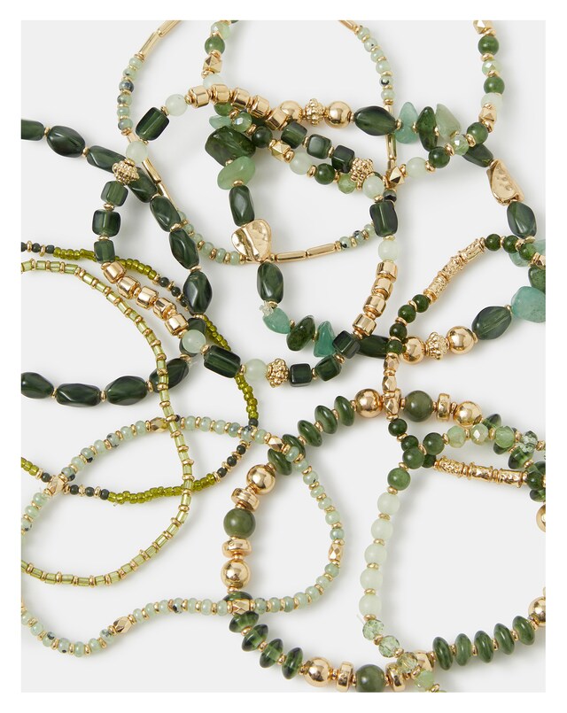 Accessorize 11-Pack Stretch Bracelets - Green