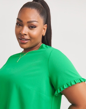 Green Frill Sleeve Dip Back Boxy Blouse