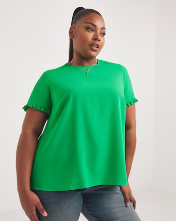 Green Frill Sleeve Dip Back Boxy Blouse