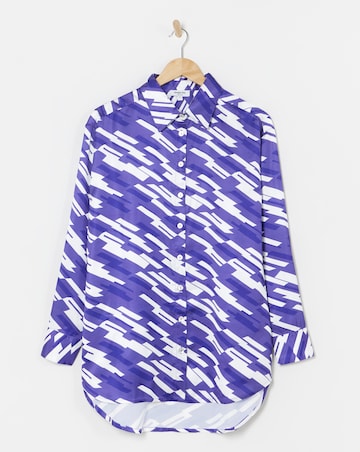 Geo Print Long Sleeve Relaxed Satin Shirt