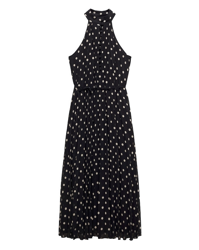 Mango Adela Polka Dot Pleated Midi Dress - Black
