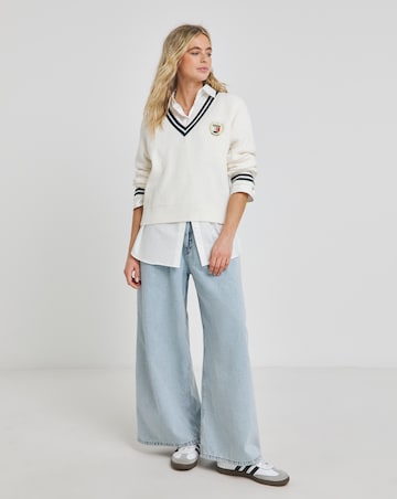 Tommy Jeans V Neck Crest Cable Sweater