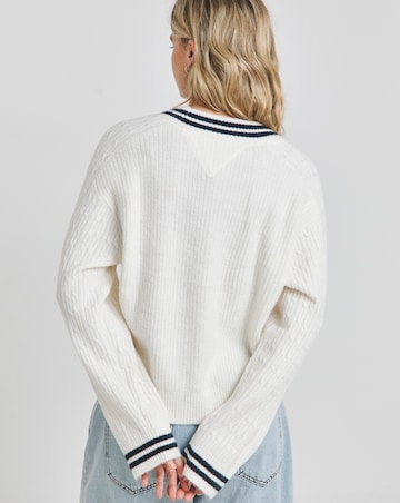 Tommy Jeans V Neck Crest Cable Sweater