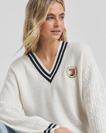 Tommy Jeans V Neck Crest Cable Sweater