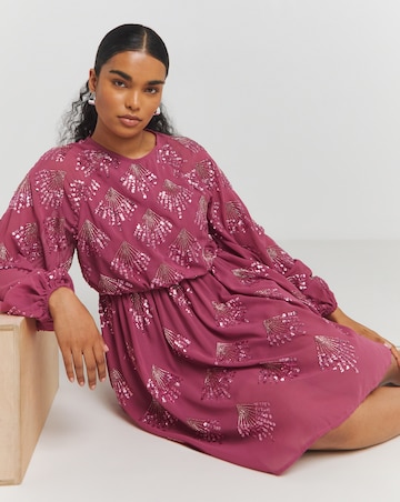 Maya Deluxe Puff Sleeves Embellished Mini Dress