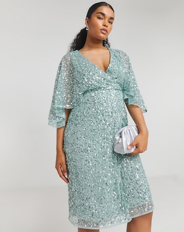 Maya Deluxe Fully Embellished Faux Wrap Midi Dress