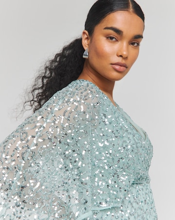 Maya Deluxe Fully Embellished Faux Wrap Midi Dress