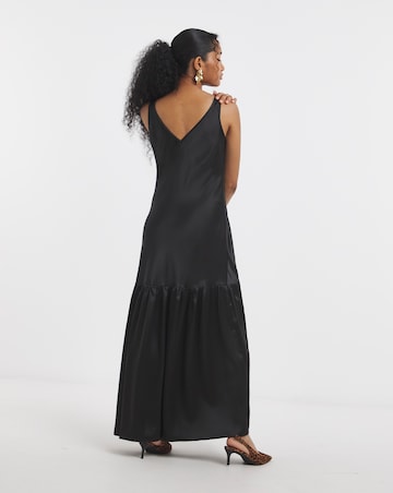 Flounce London Black Glossy Satin Maxi Dress