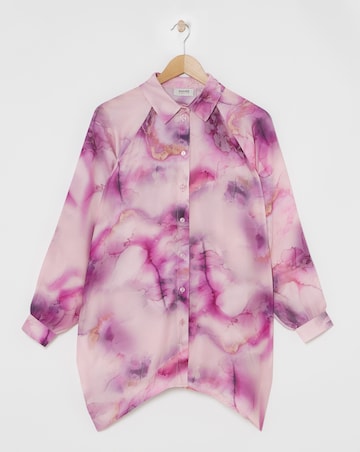 Flounce London Pink Chiffon Marble Print Cuff Detail Blouse