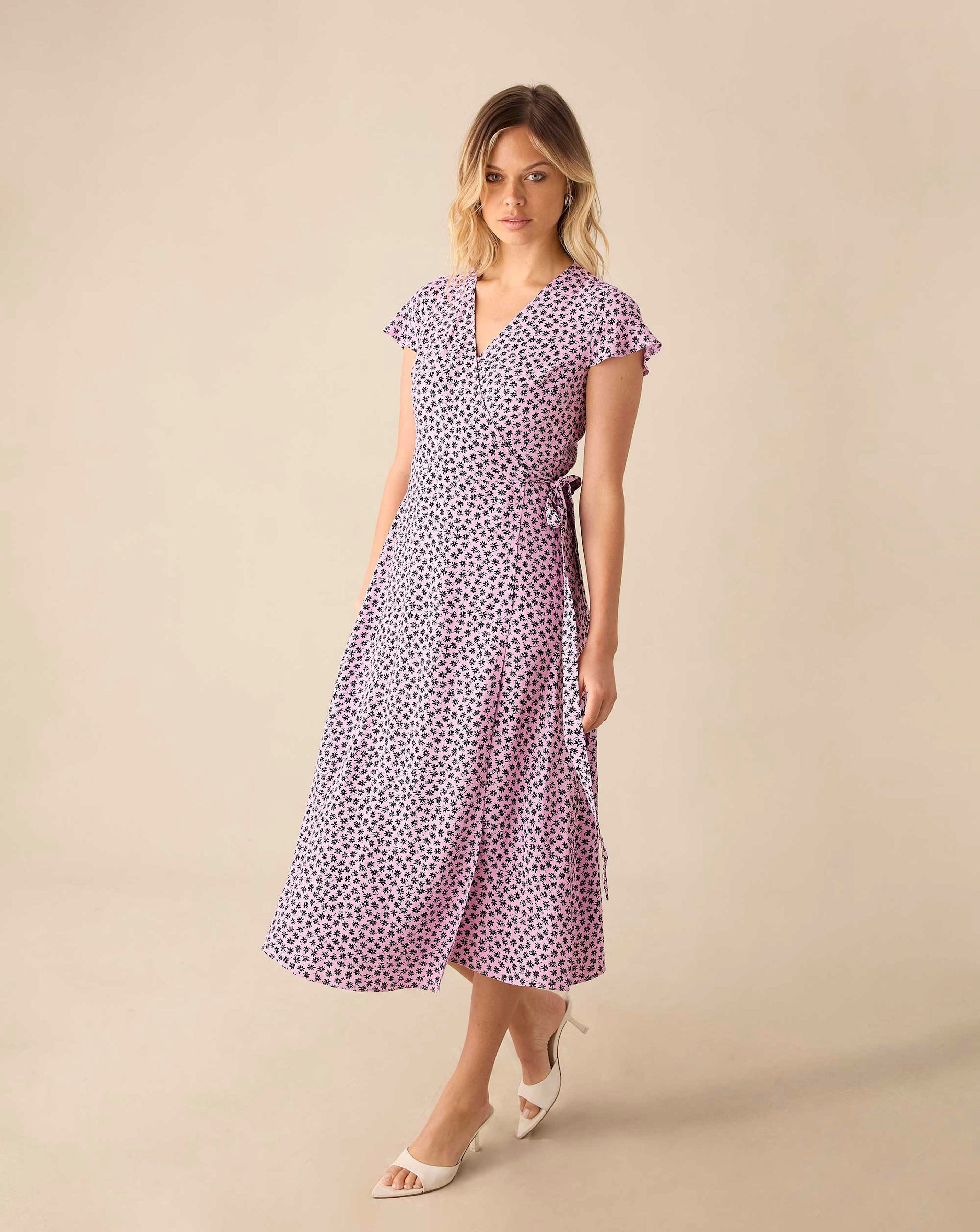 Ro&Zo Ditsy Print Wrap Midi Dress