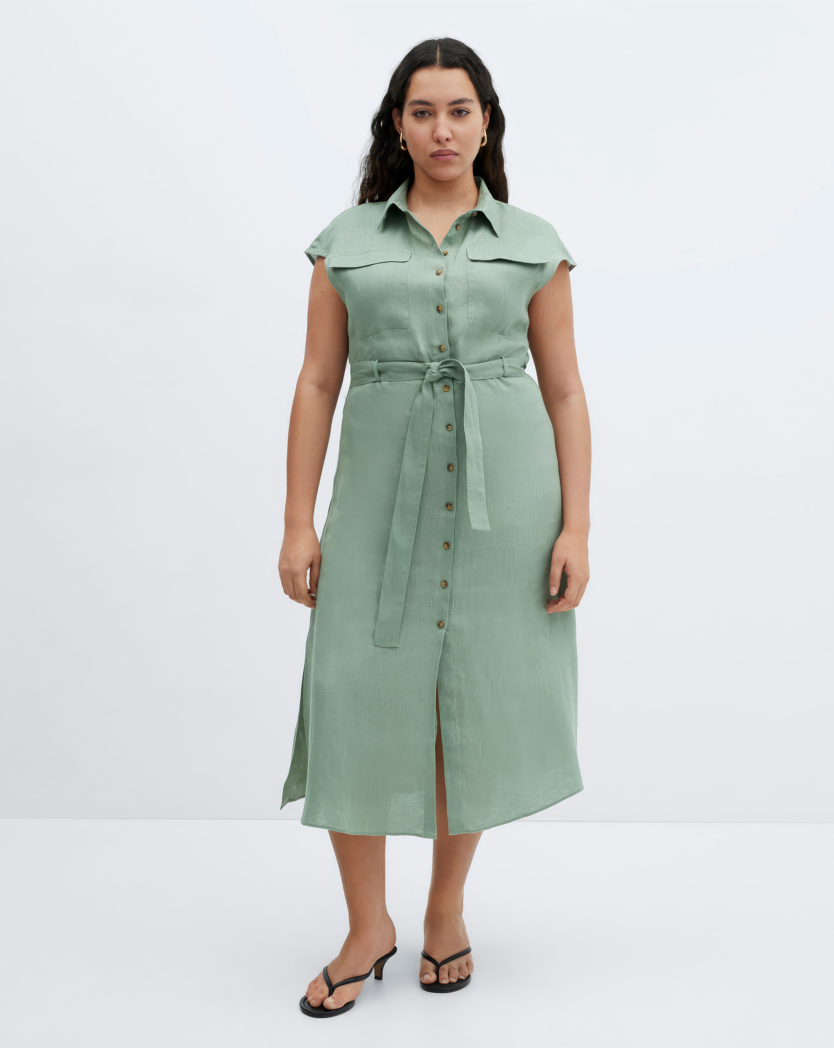 Mango Linen Tie Waist Dress