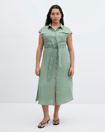 Mango Linen Tie Waist Dress