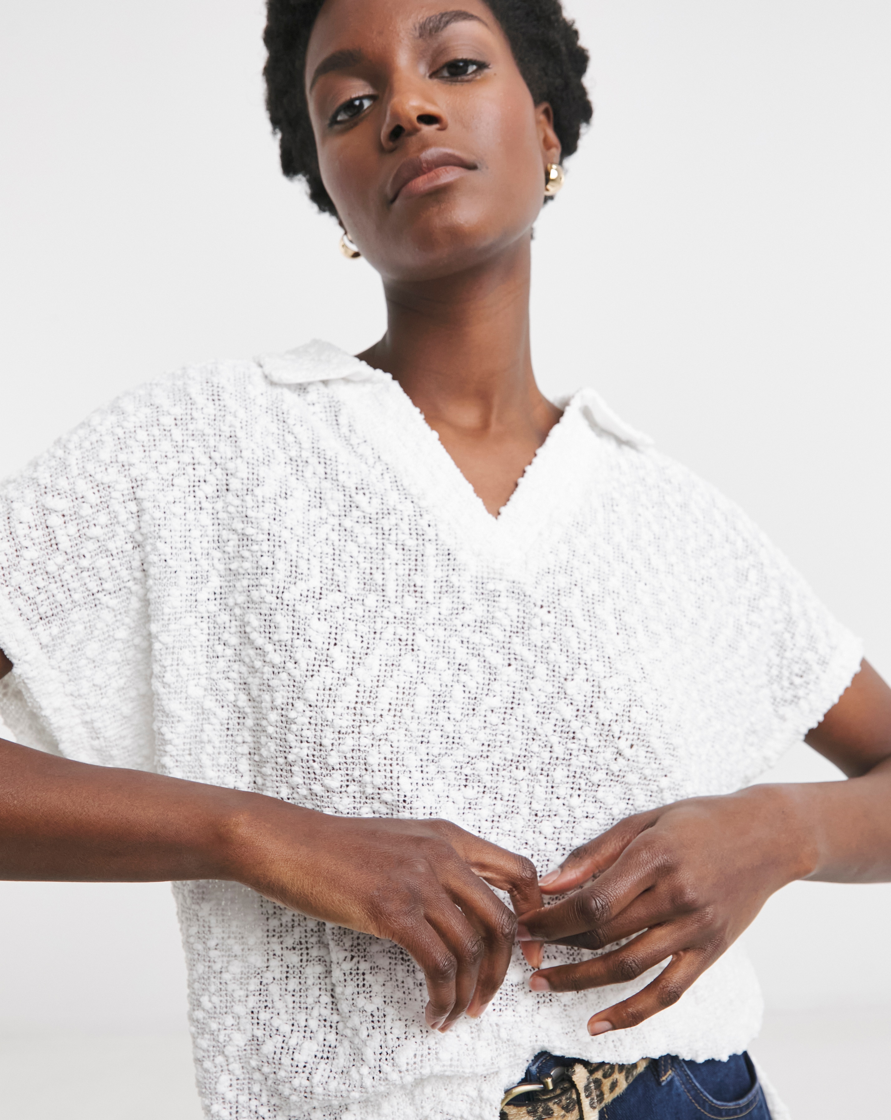 Popcorn Yarn Collared Top