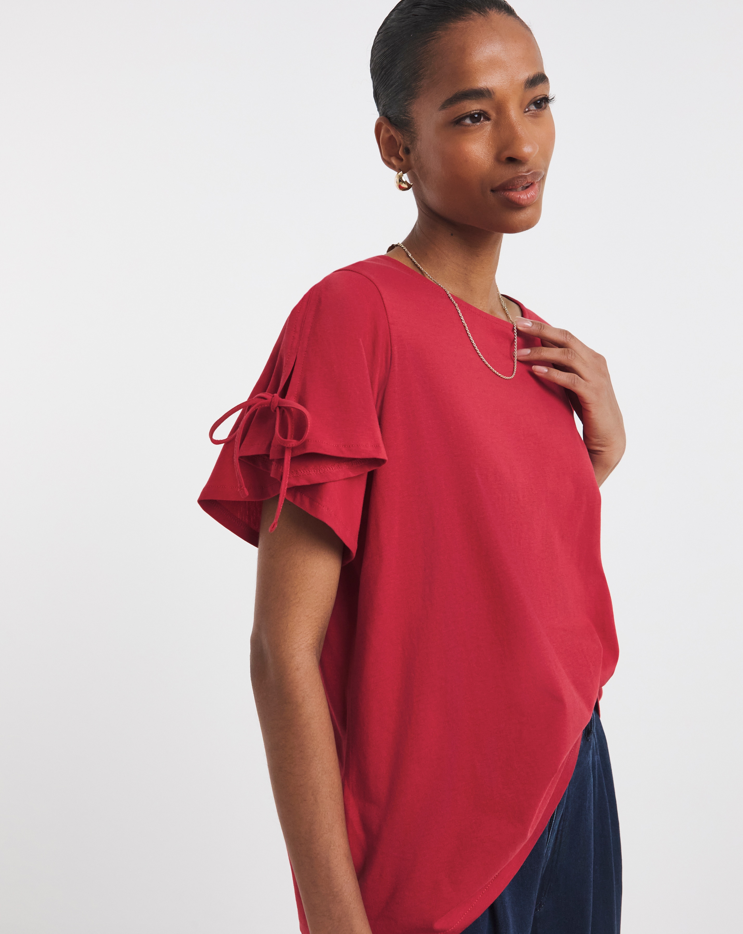 Crew Neck Tie Sleeve T-Shirt