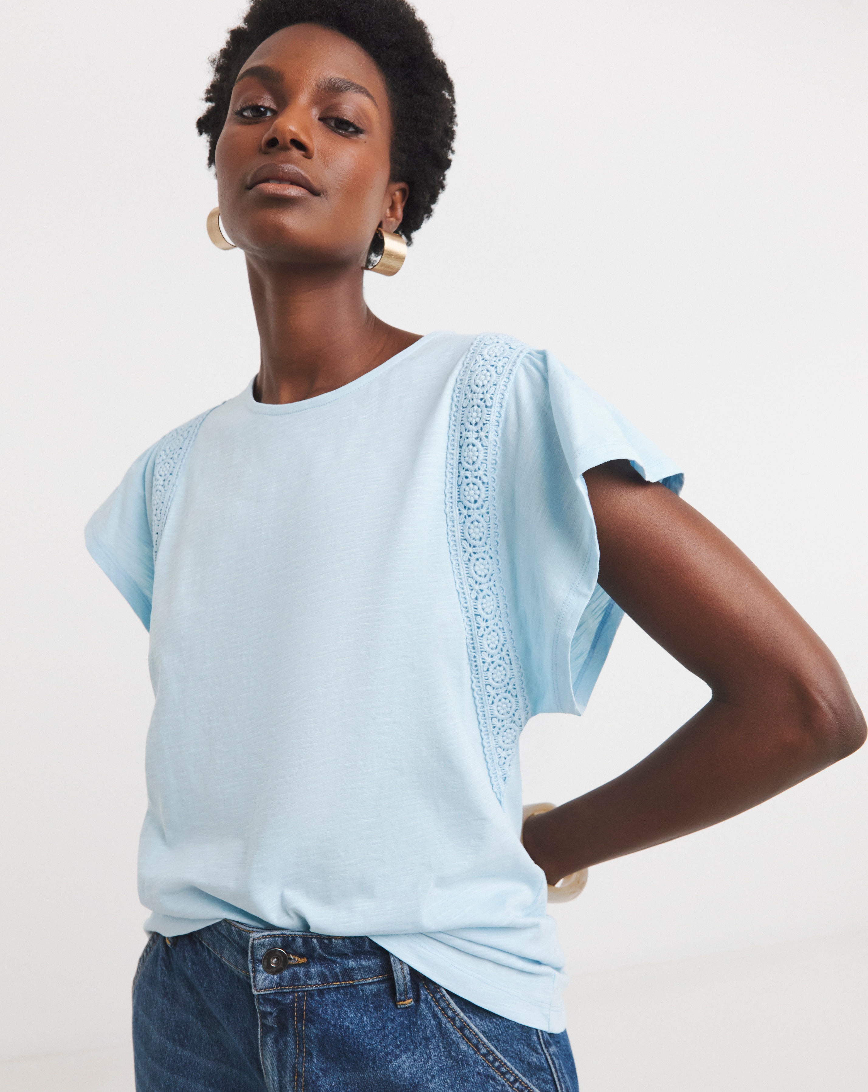 Broderie Trim Frill Sleeve Top