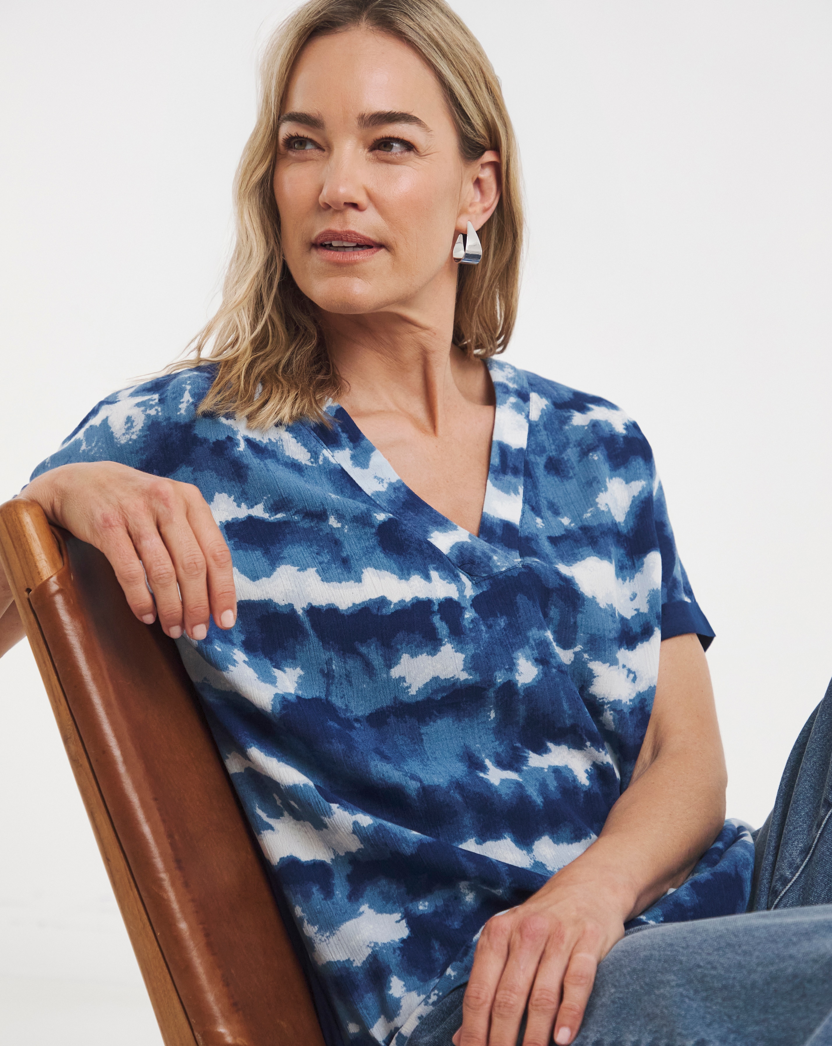 Woven Front V Neck Longline Top