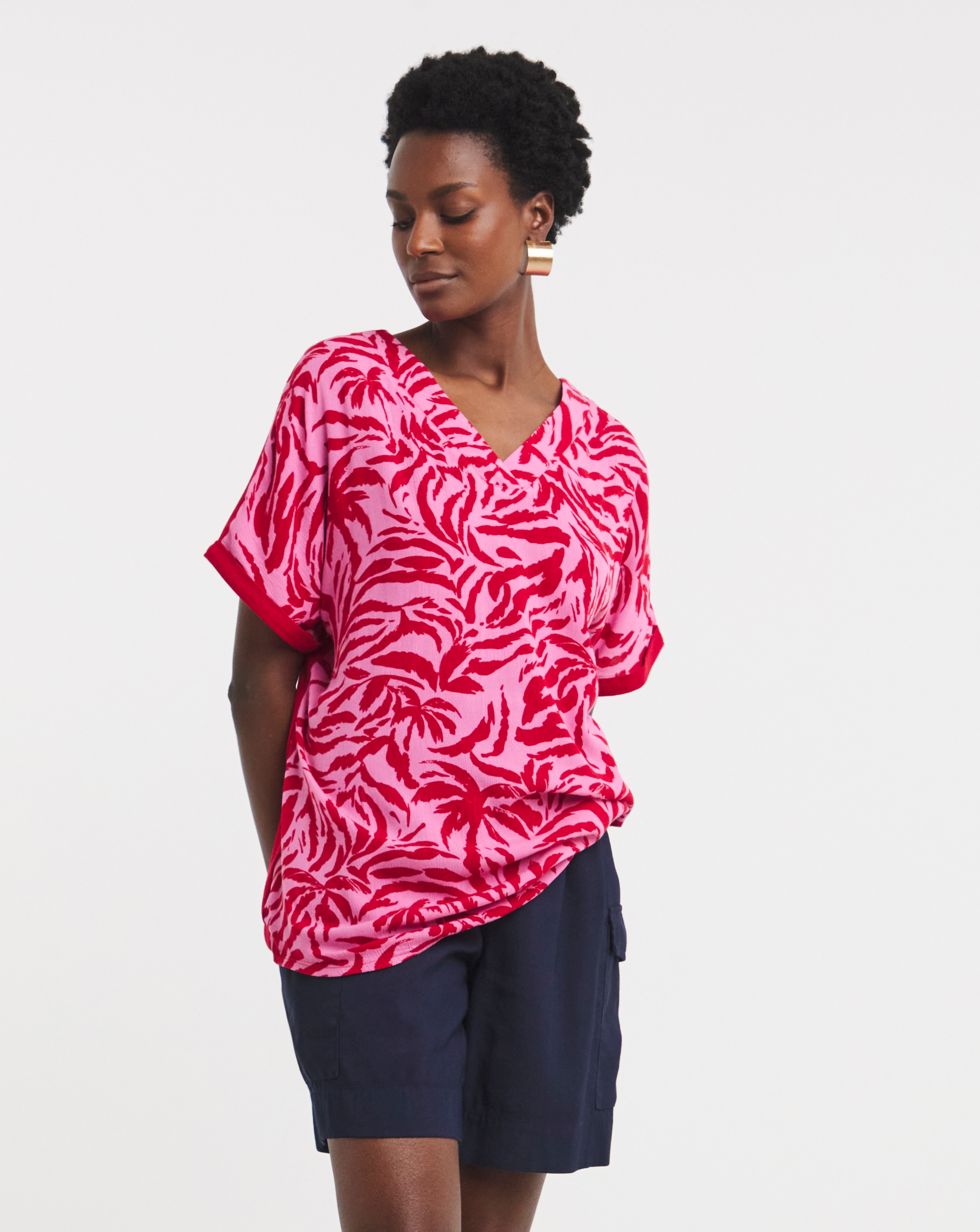 Woven Front V Neck Longline Top