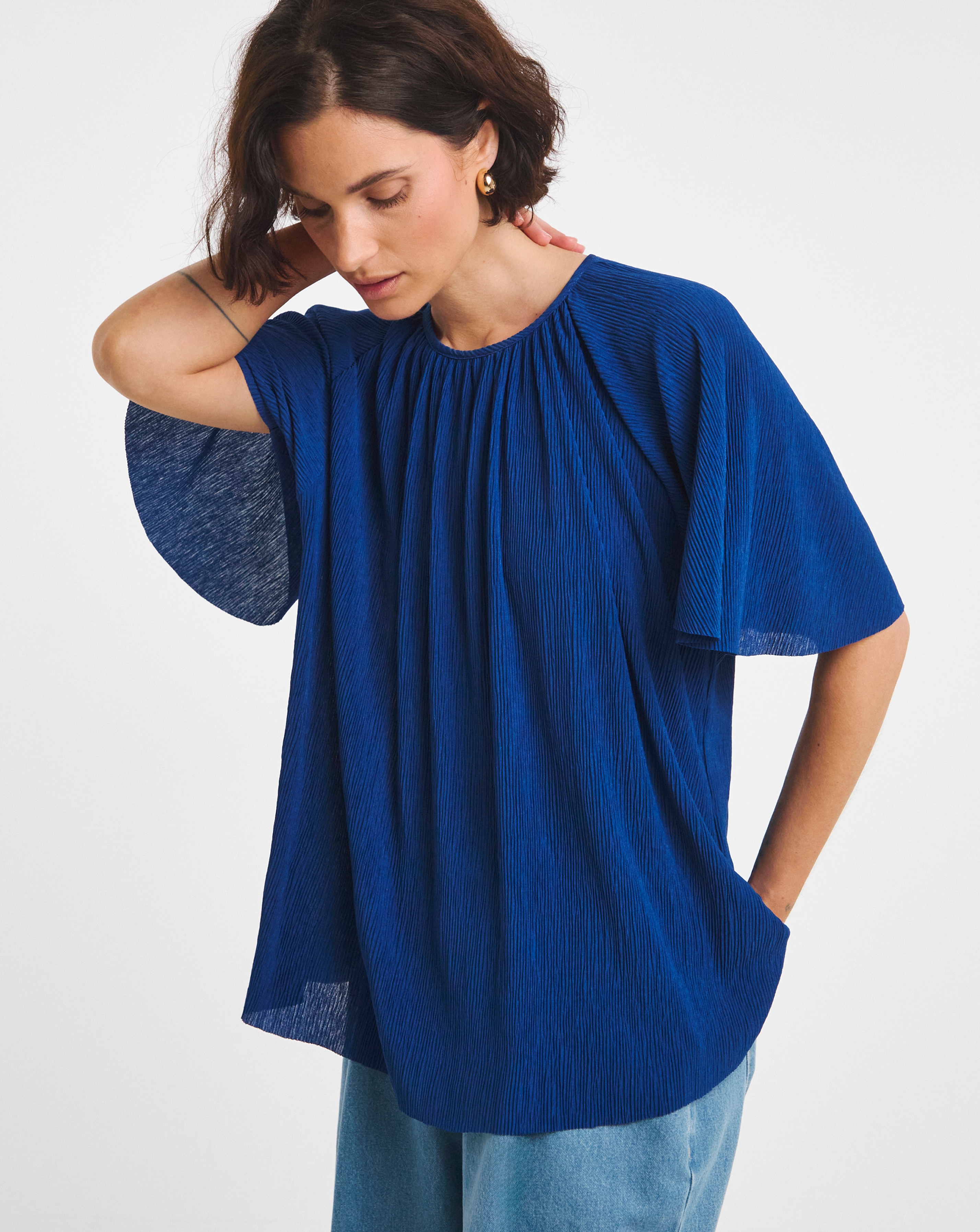 Angel Sleeve Fine Pleat Top