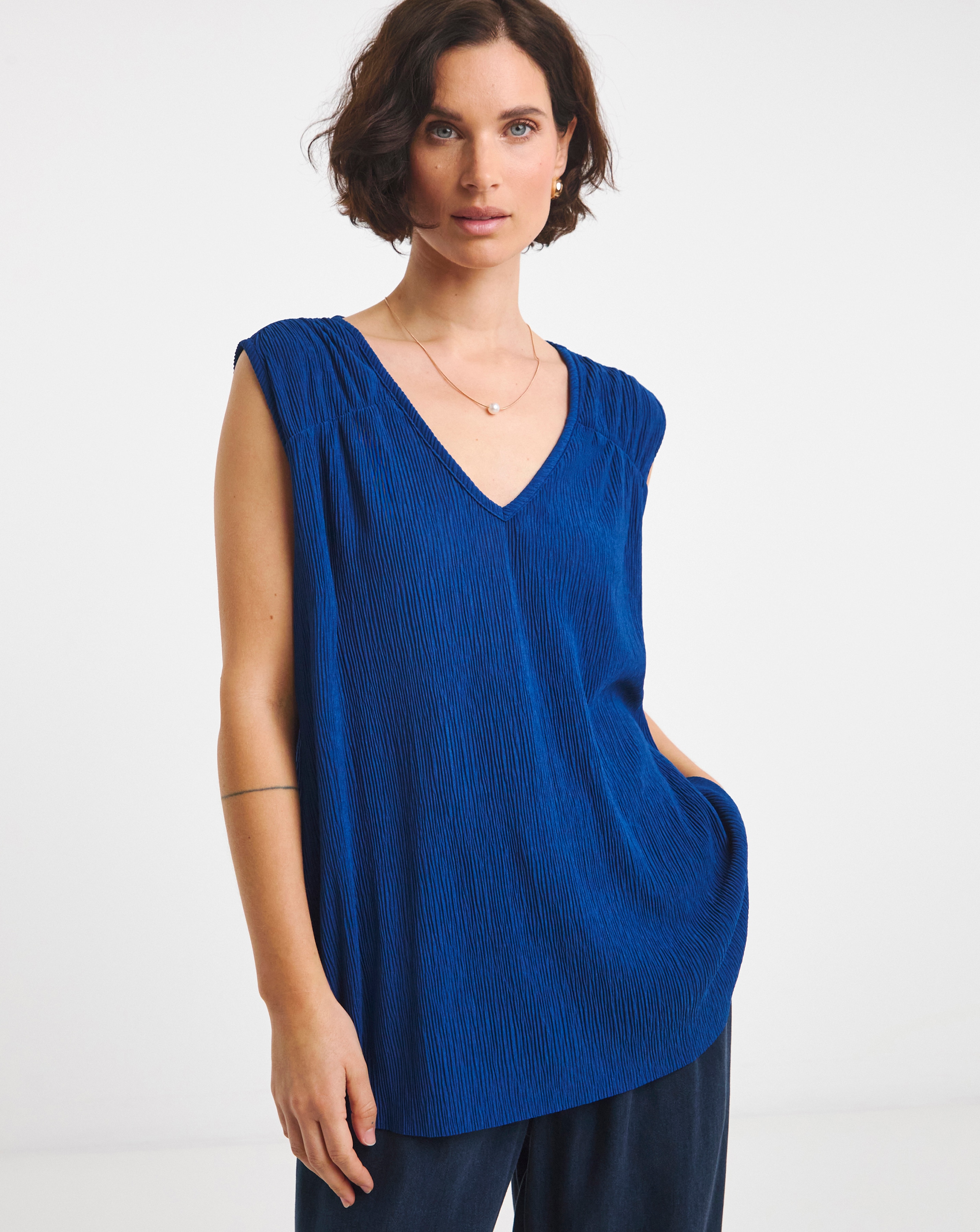 Tie Front Fine Pleat Vest