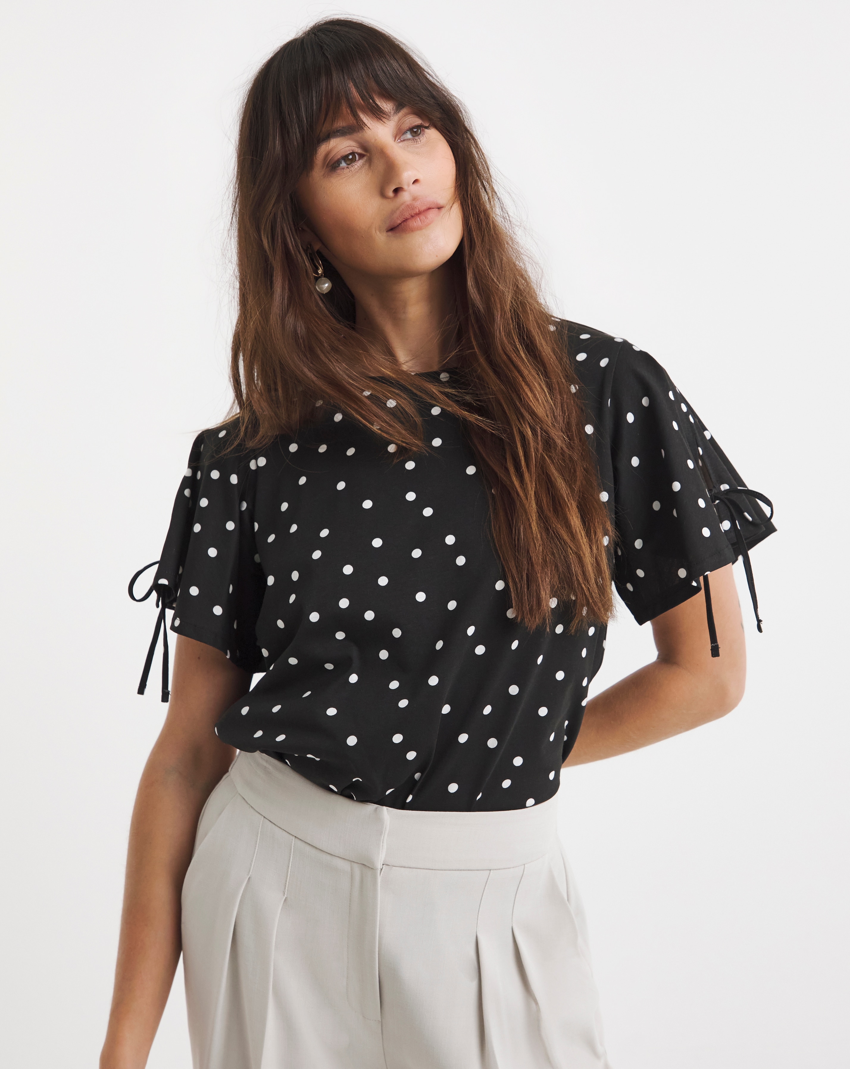 Crew Neck Tie Sleeve T-Shirt