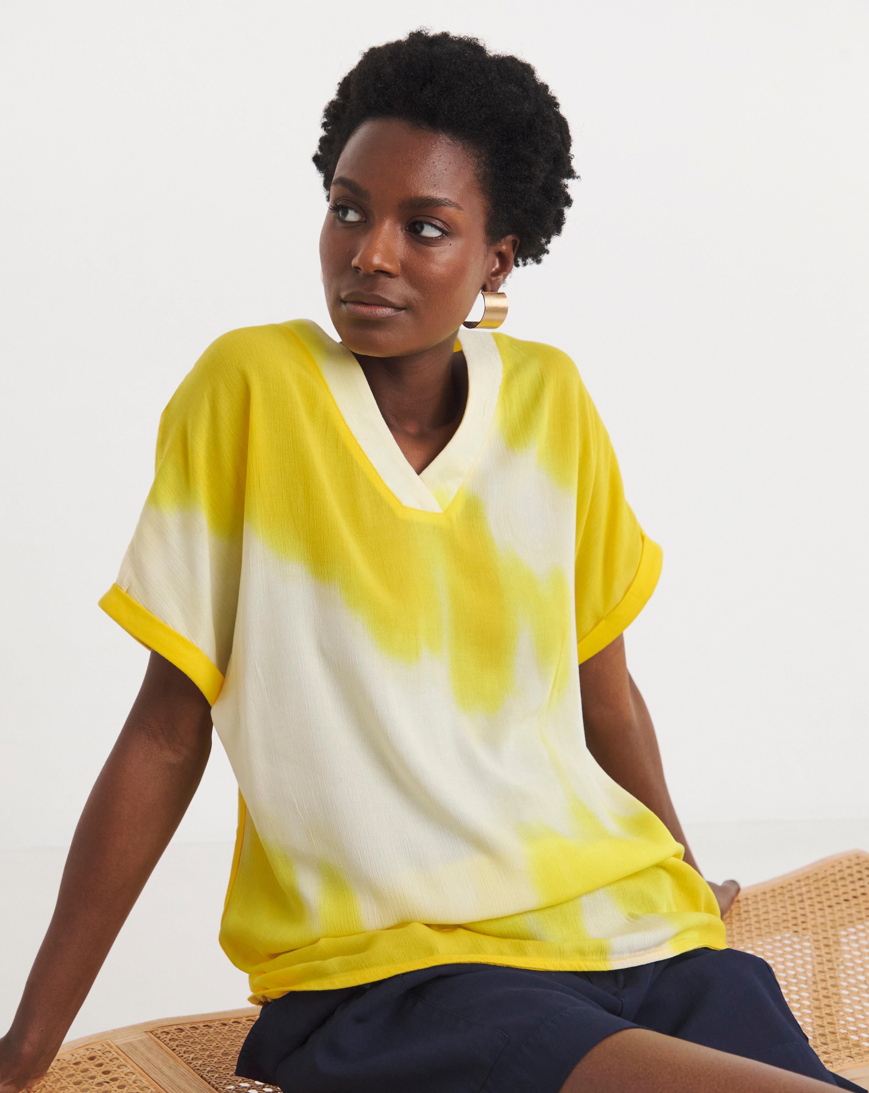 Woven Front V Neck Longline Top