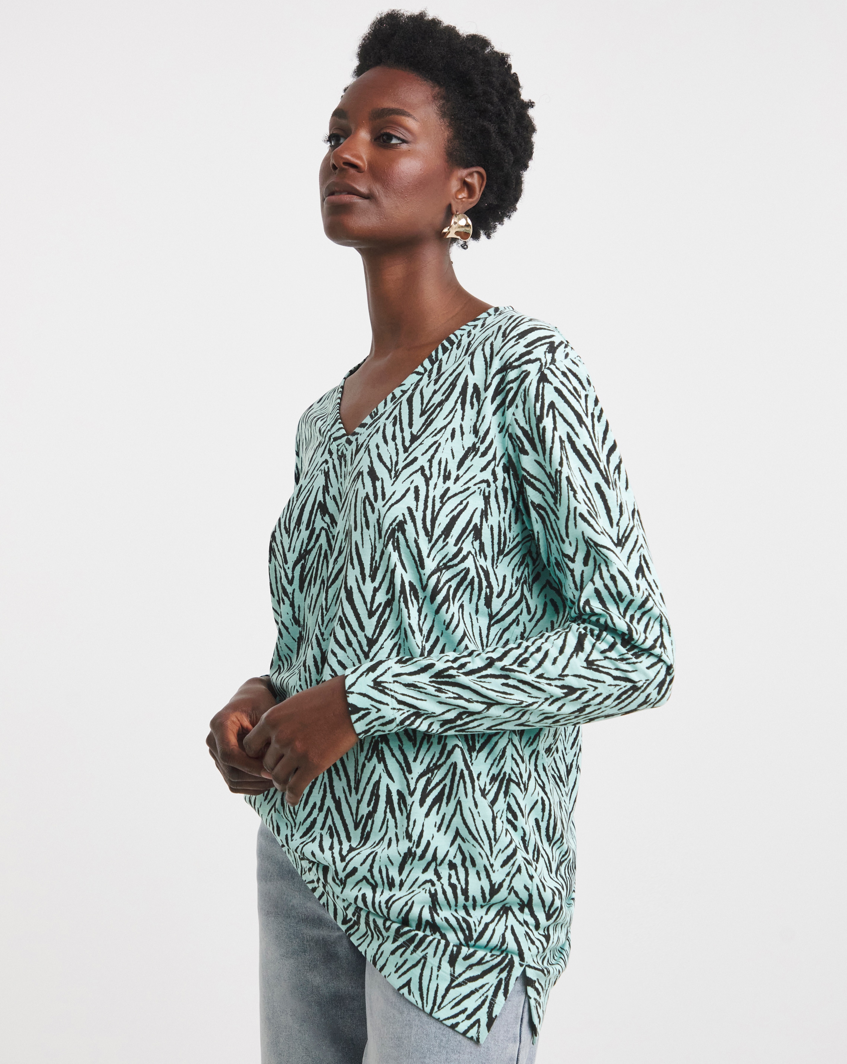 V Neck Split Hem Slouch T-Shirt