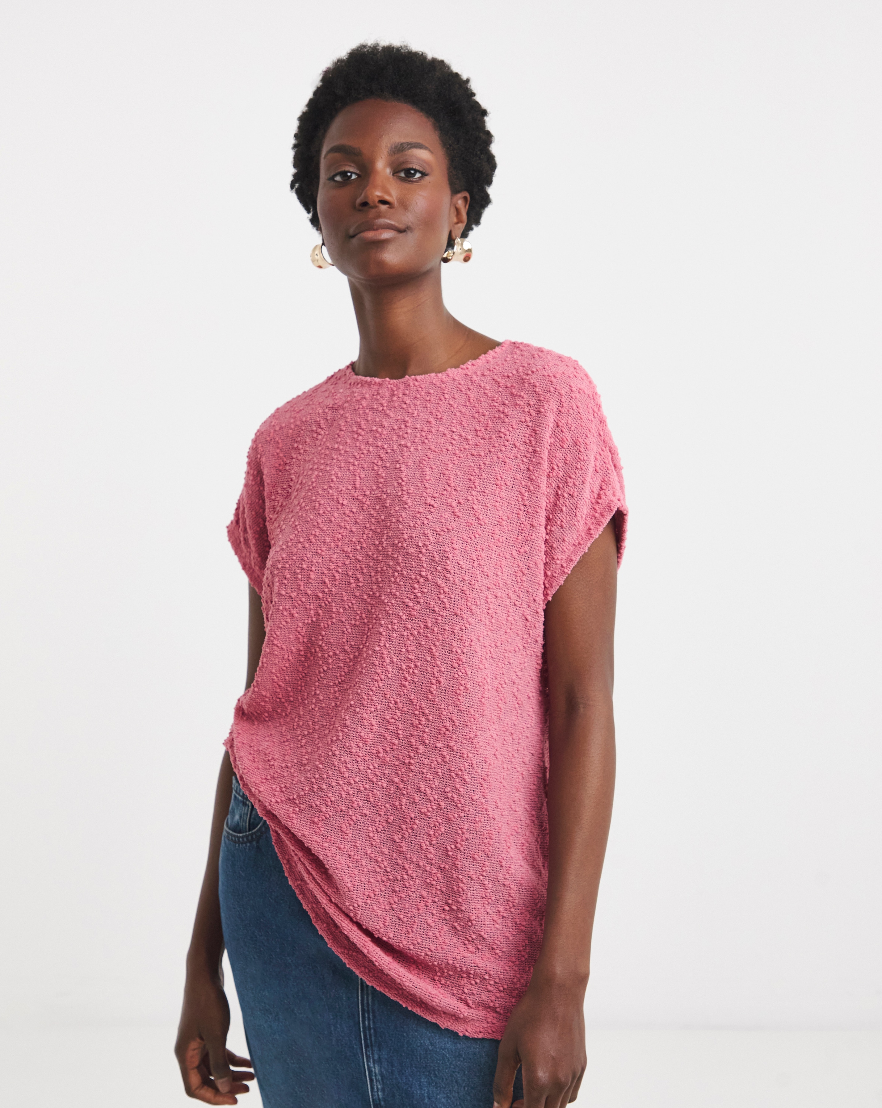 LONGLINE CURVED HEM BOUCLE