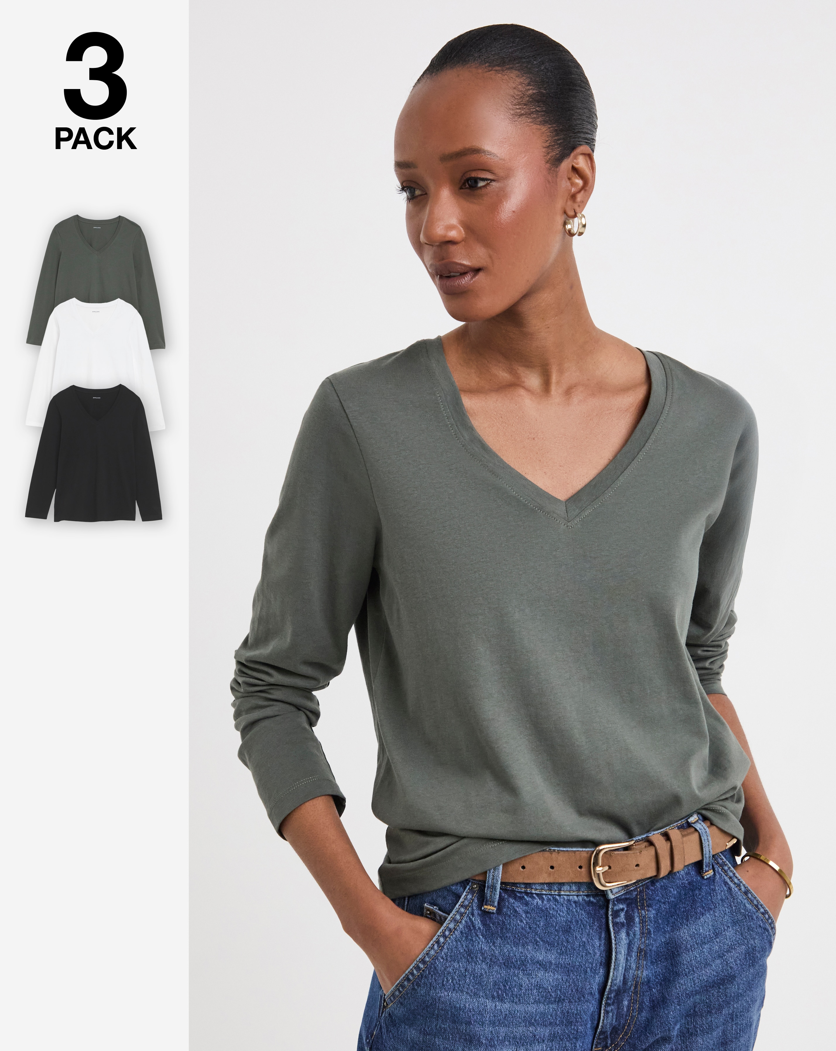 3 Pack V Neck Long Sleeve T-Shirts