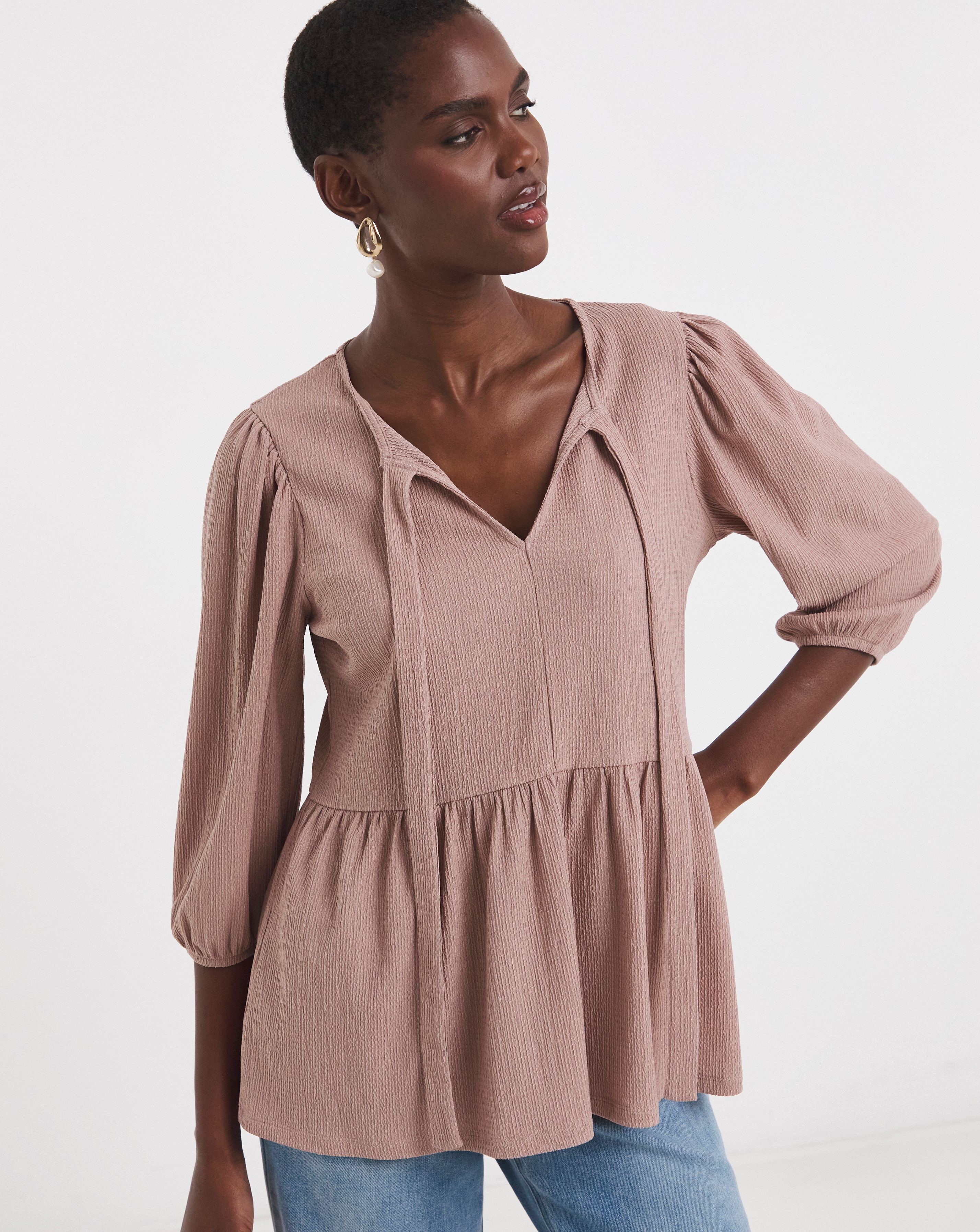 Bow Blouson Peplum Top