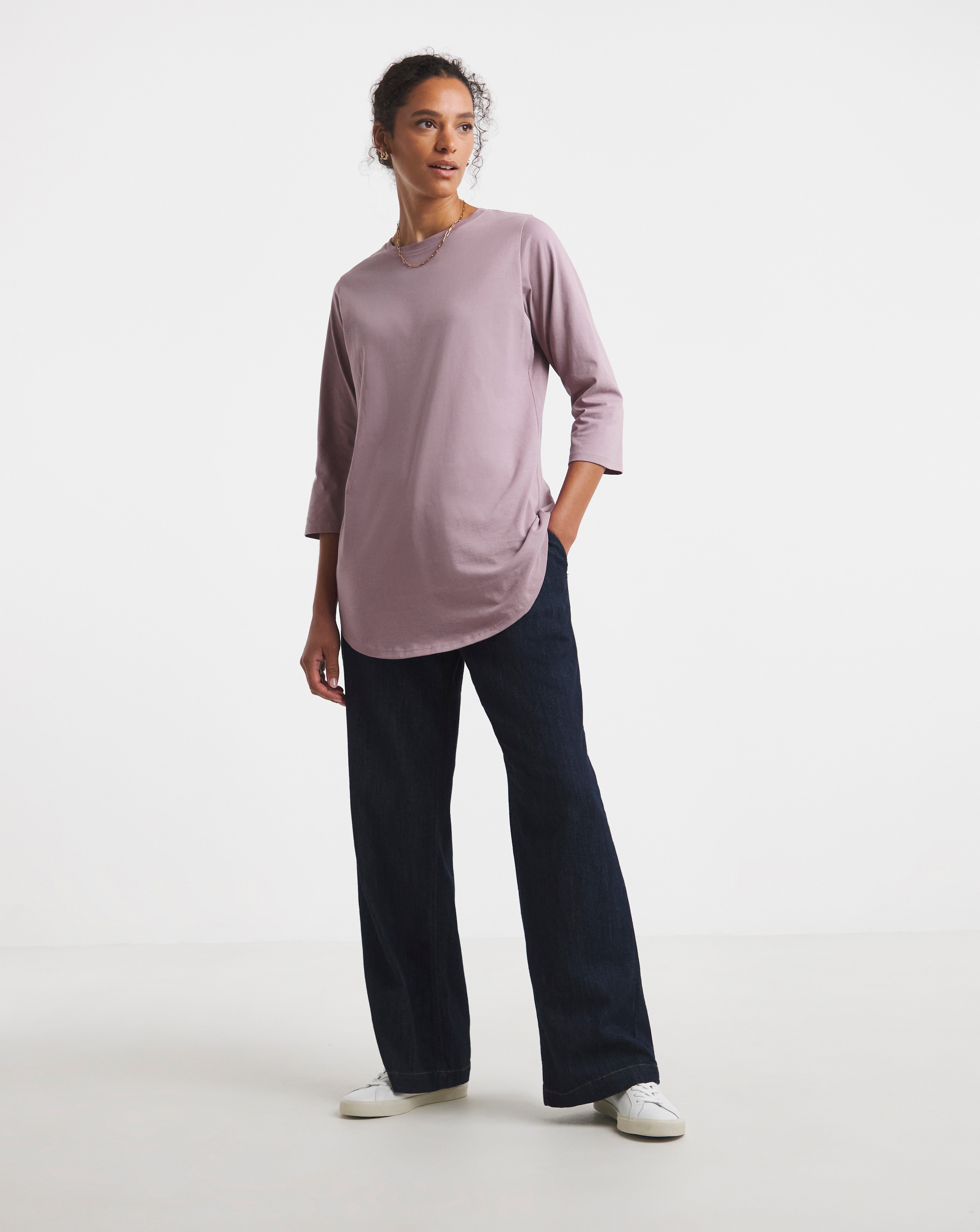 Longline Curved Hem 3/4 Sleeve Top