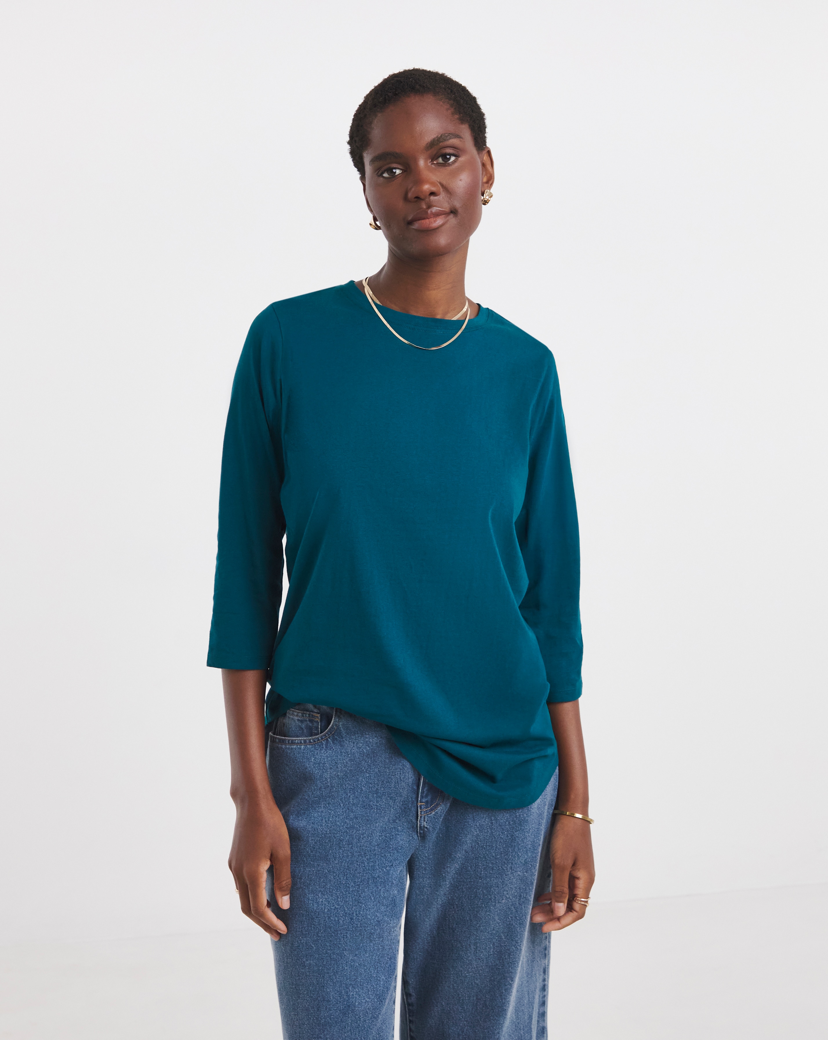 Longline Curved Hem 3/4 Sleeve Top