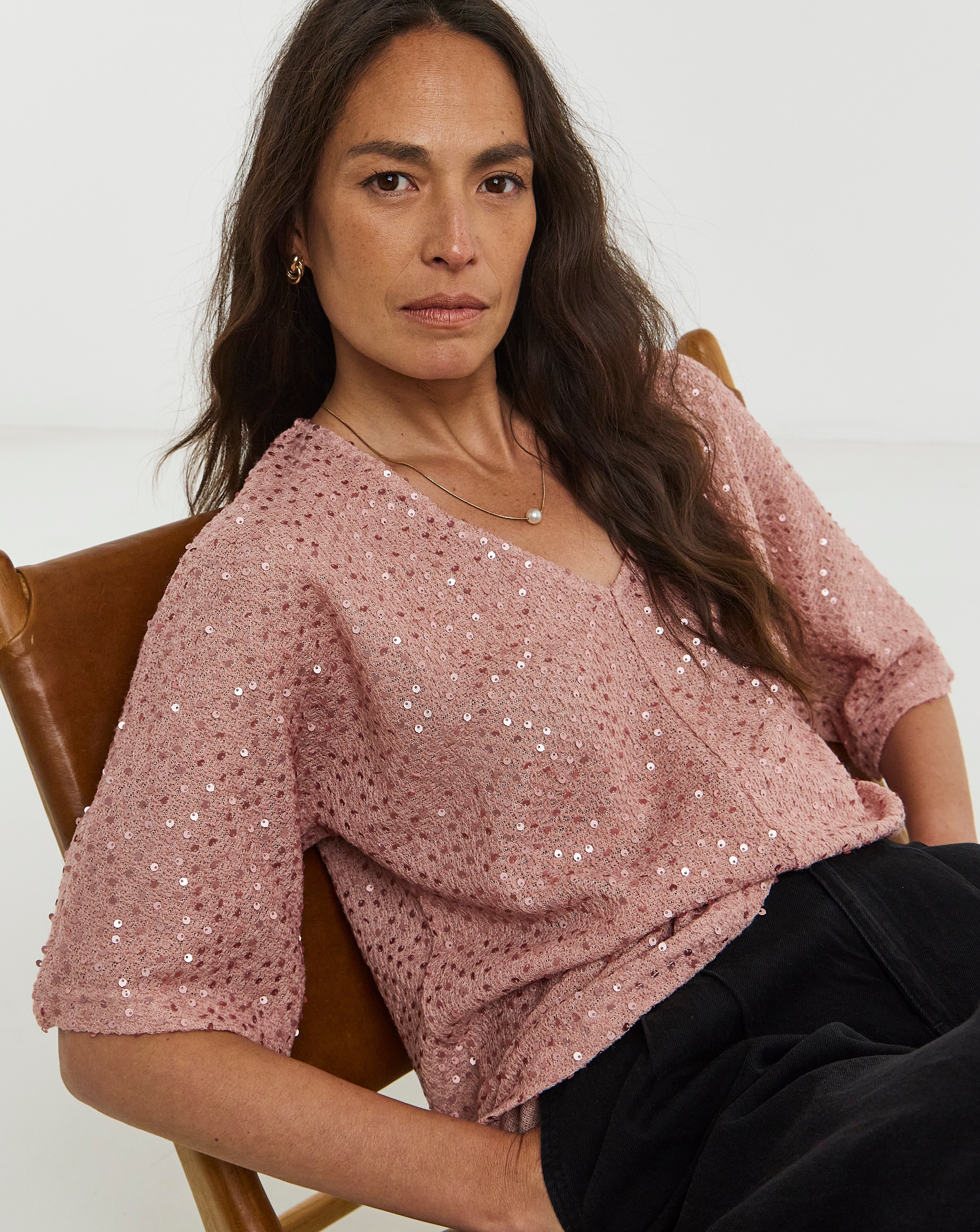 Textured Sequin V-Neck Top