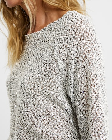 Sequin Popcorn Slouch Long Sleeve Top