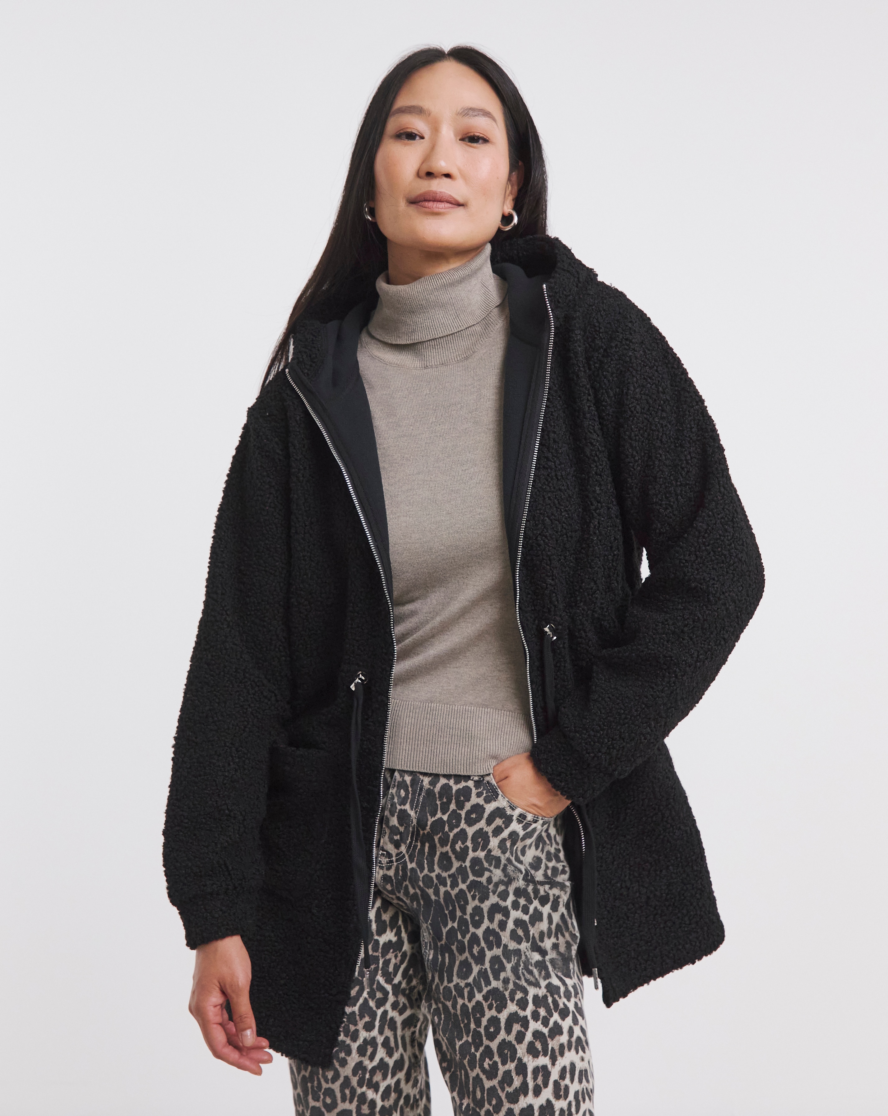 Borg Zip Through Longline Hoodie