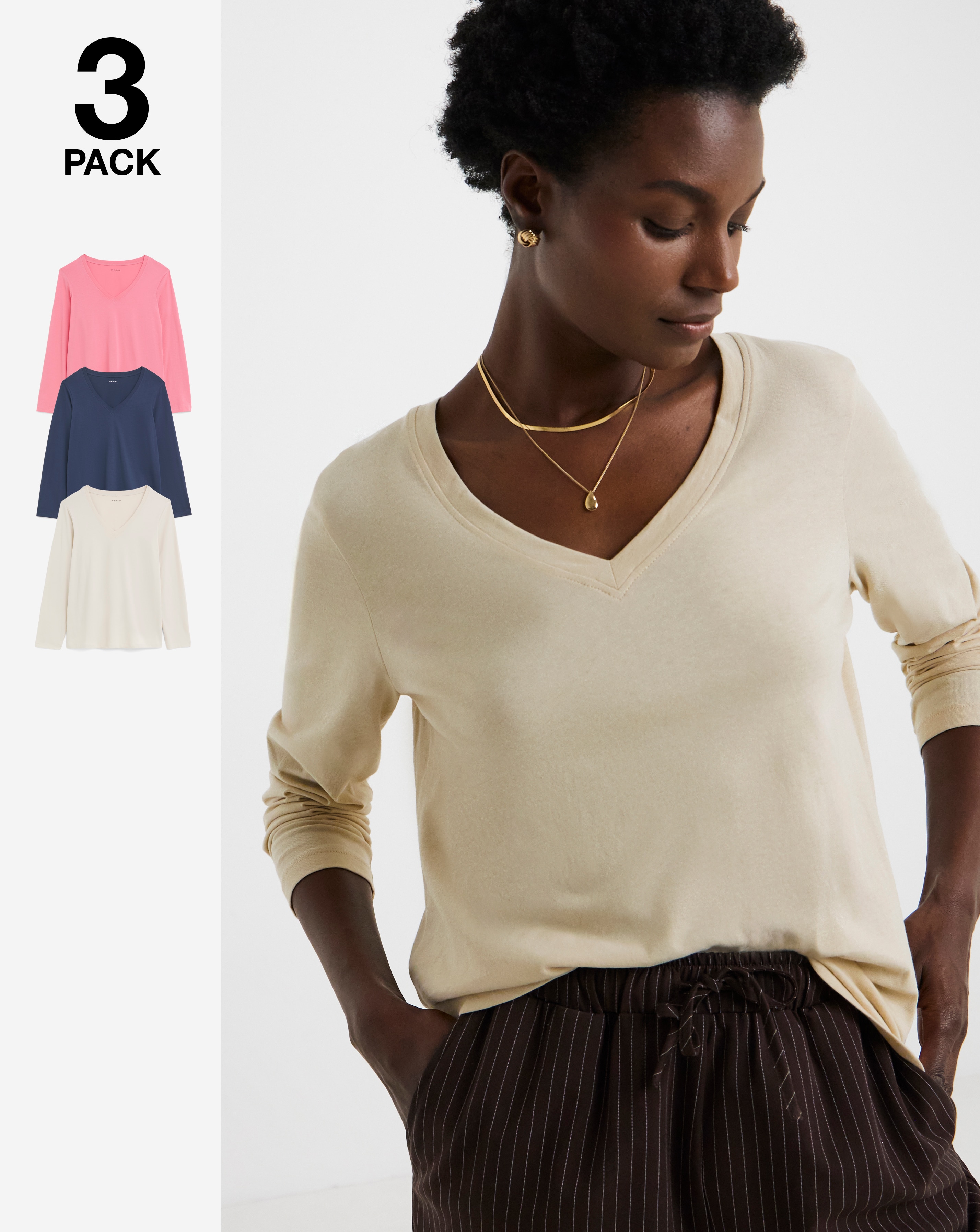 3 Pack V-Neck Long Sleeve T-Shirts