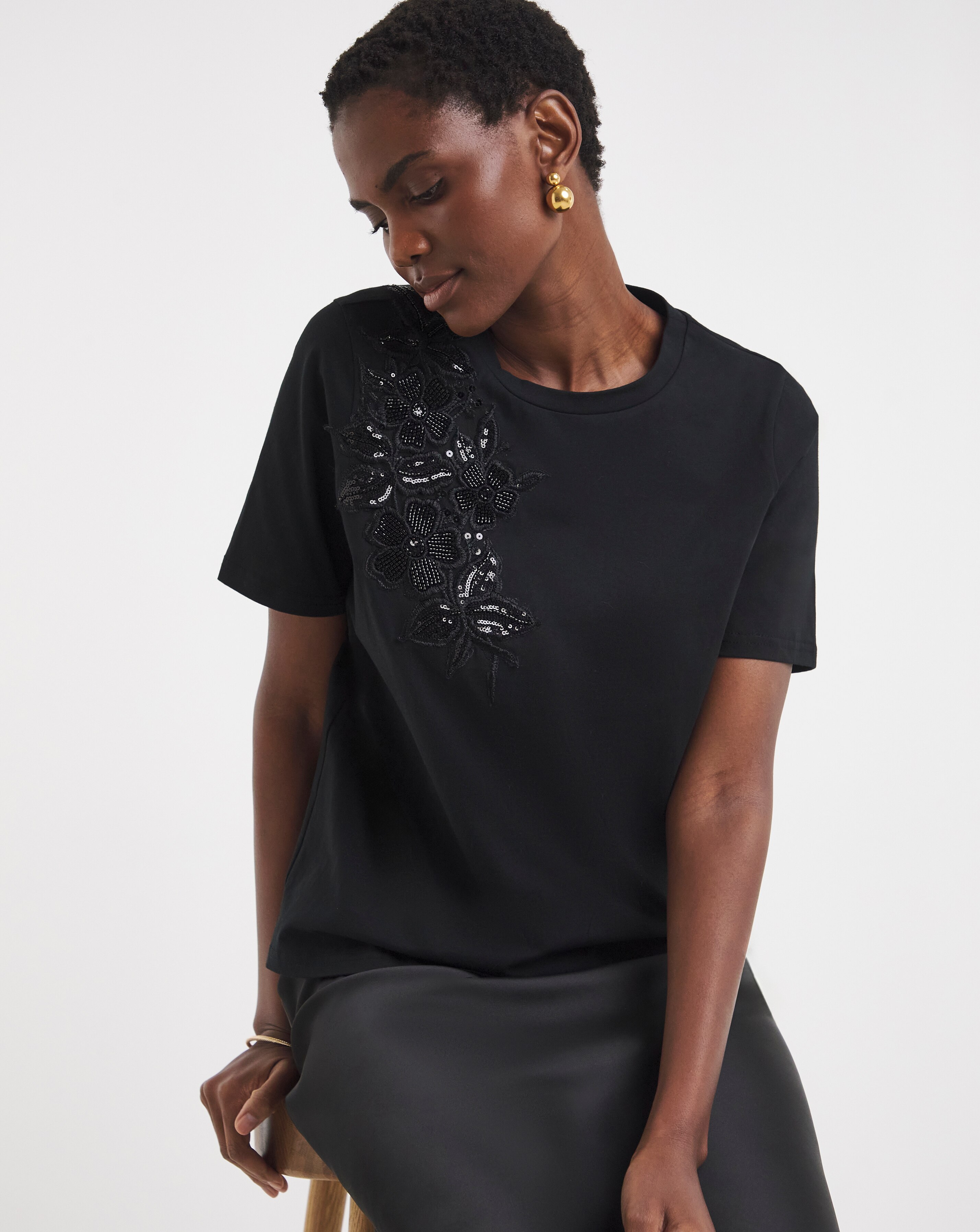 Placement Floral 3D Embellished T-Shirt