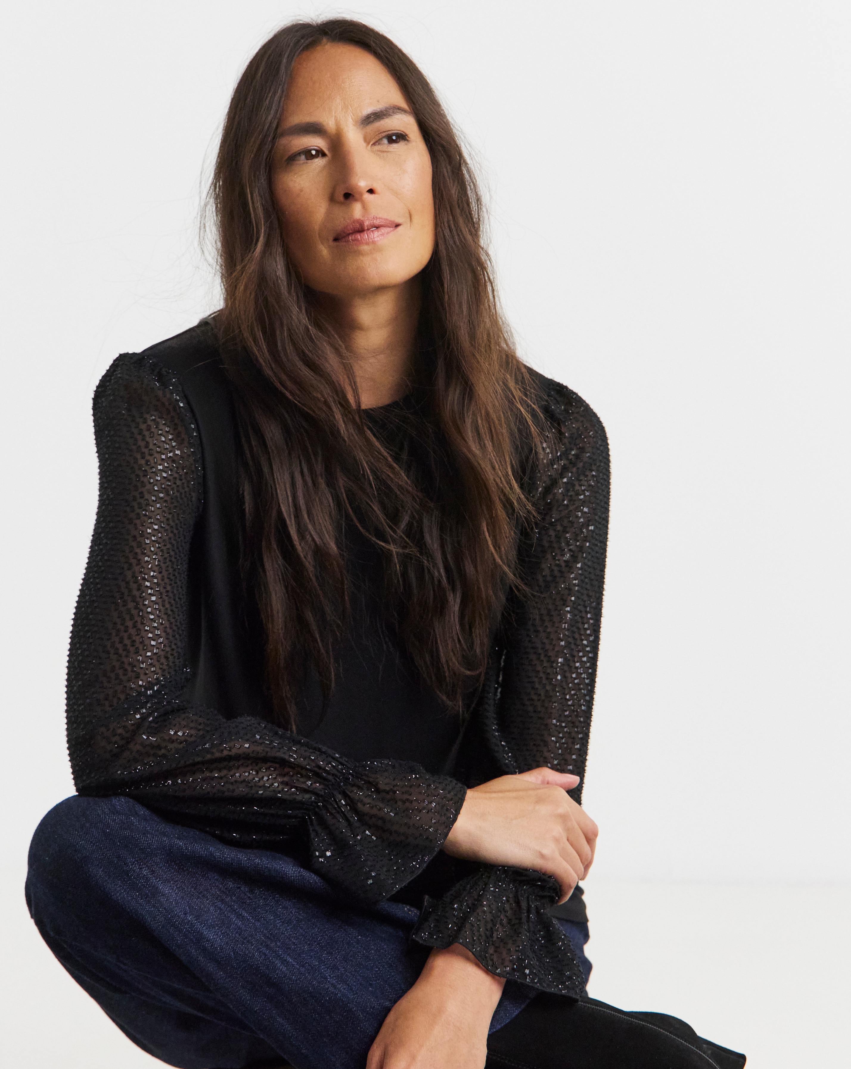 Tinsel Texture Sleeve Top