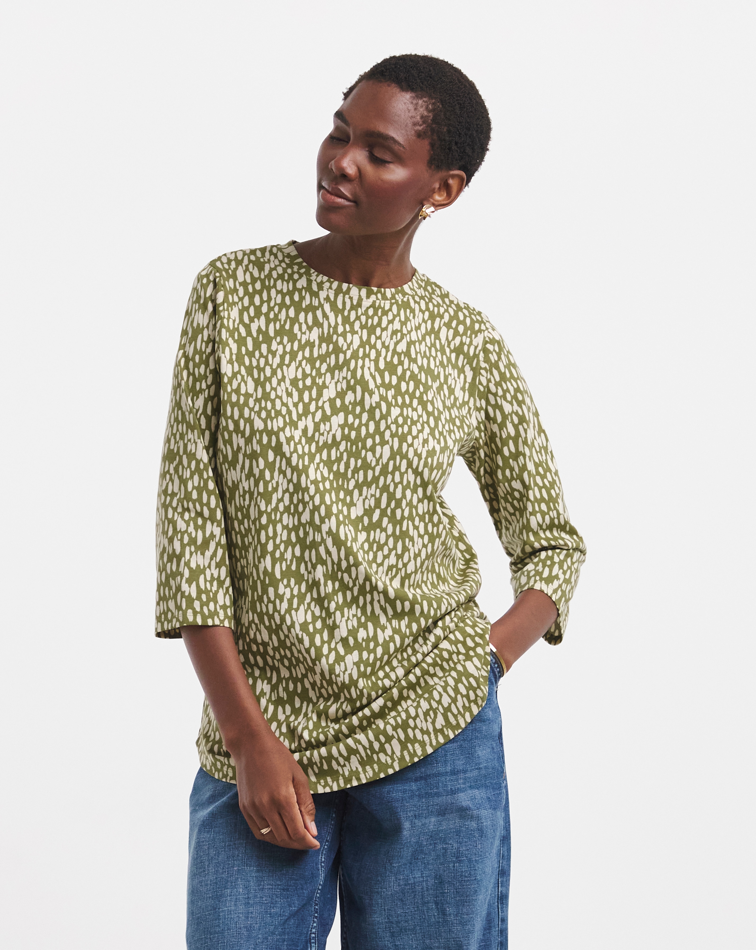 Longline Curved Hem 3/4 Sleeve Top