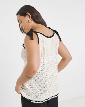 Cream Contrast Tie Shoulder Crochet Cami