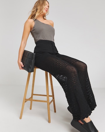 Black Crochet Wide Leg Trousers