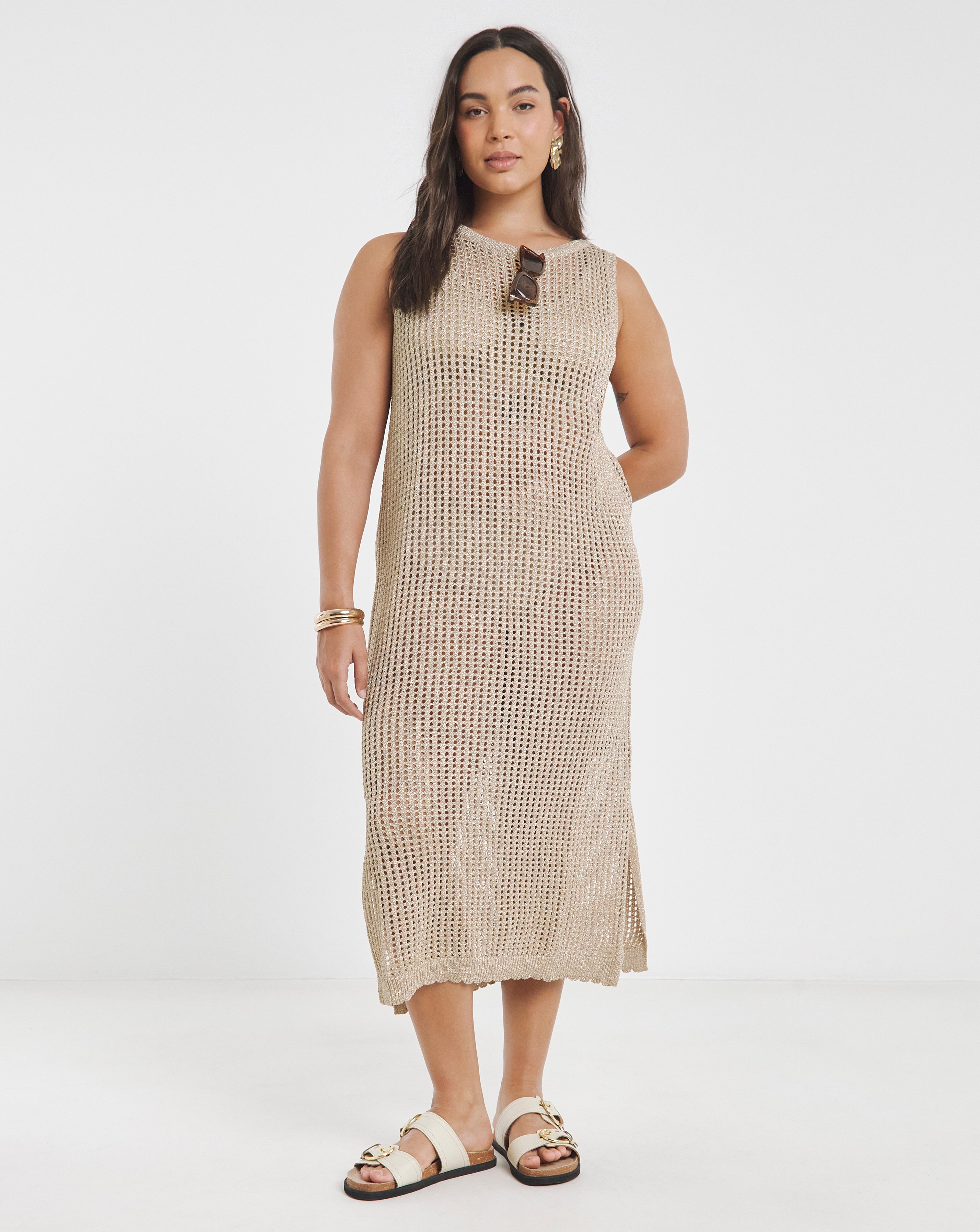 Simply Be Gold Metallic Hole Knit Dress