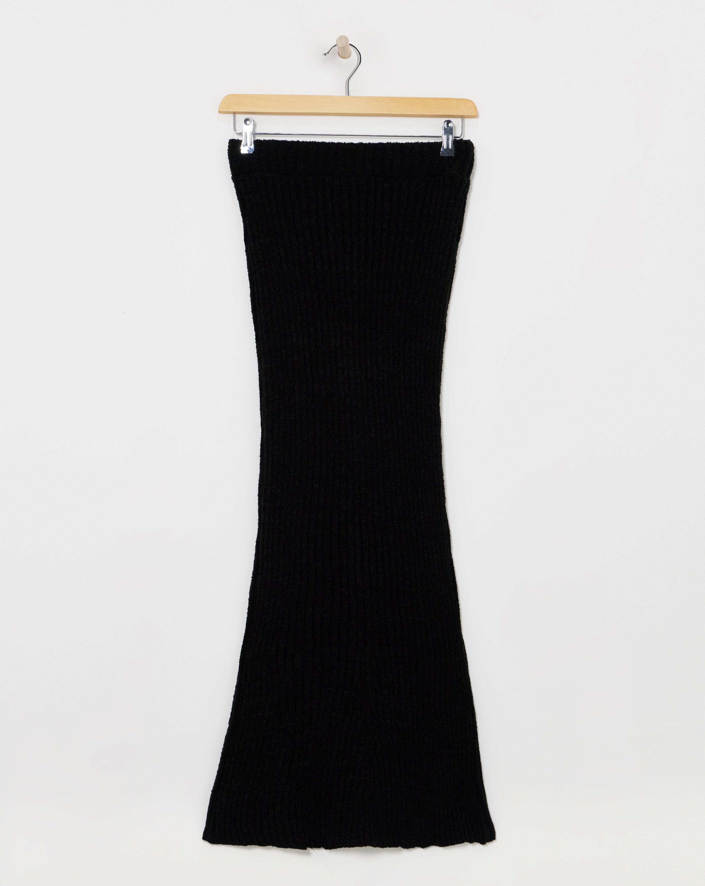 Black Rib Flared Hem Knit Maxi Skirt