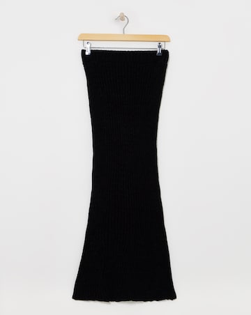 Black Rib Flared Hem Knitted Maxi Skirt