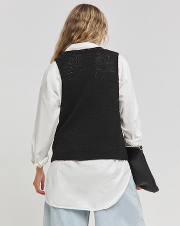 Black Knitted Tape Yarn Waistcoat